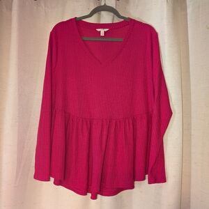 Terra & Sky Fuchsia V-Neck Peplum Blouse
